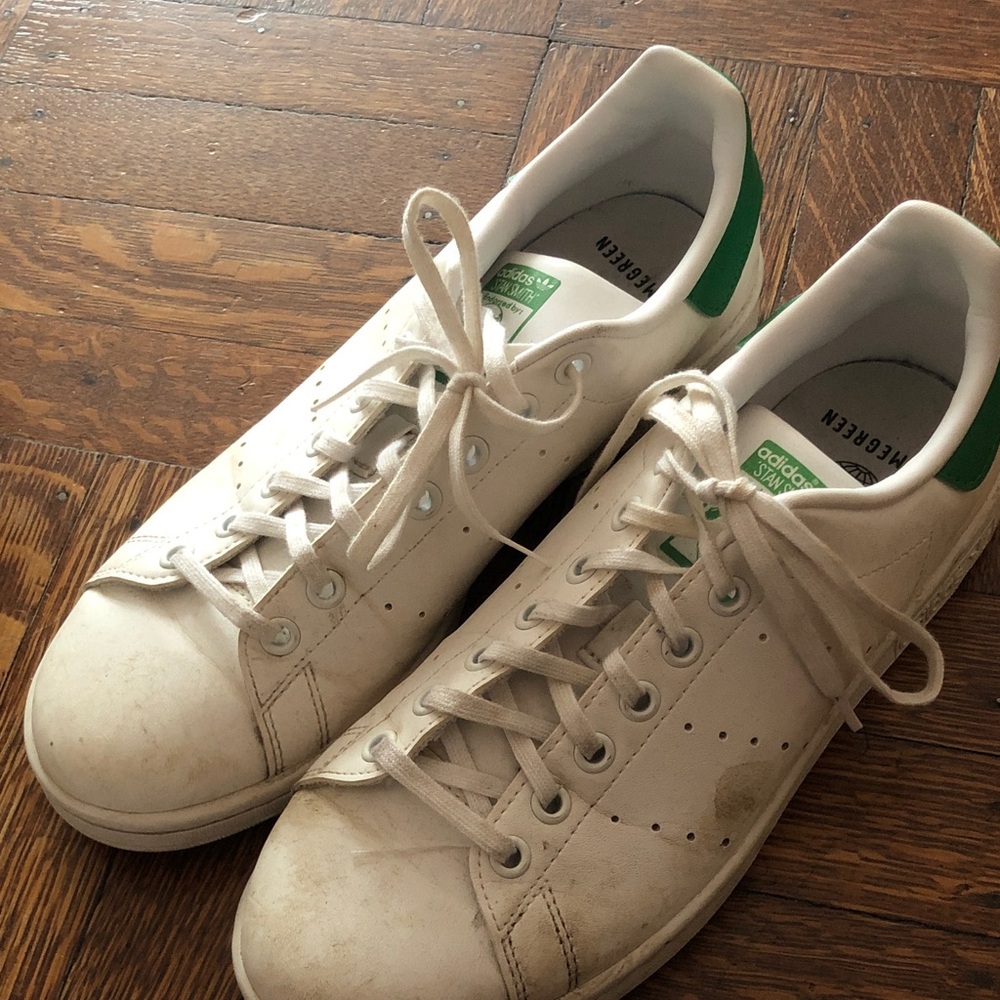 Adidas Men's Classic White Sneakers with Green Highlights